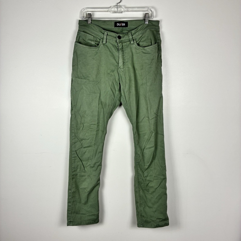 DU/ER Chino Pants Mens sz 33 X 32 Green School Casual Preppy Athleisure Cotton
